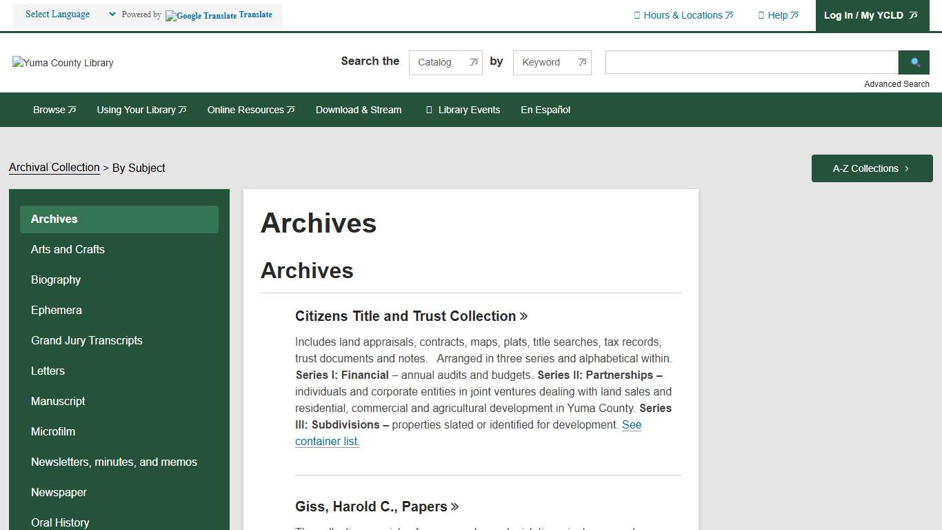 Archives Archival Collections Yuma Library